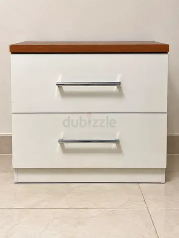 White 2-Drawer Bedside Cabinet with Wooden Top