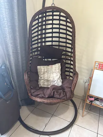 Rattan Hanging Egg Chair with Cushion and Stand - Good Condition