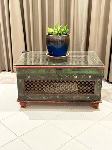 Antique Hand-Painted Wooden Chest/ Storage box/ Coffee Table
