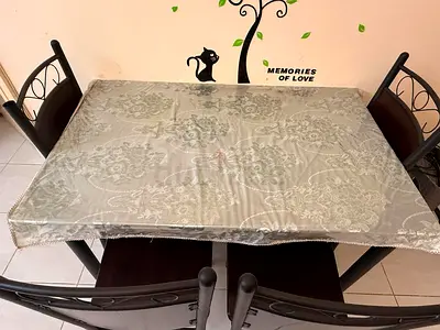 Wooden Dining Table with 4 Metal-Frame Chairs - Good Condition