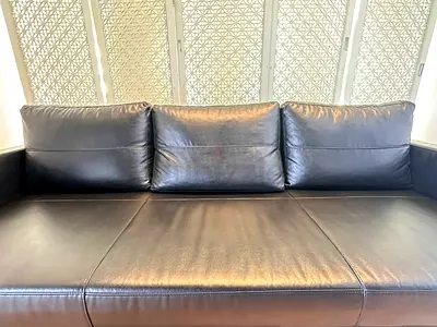 Sleek Three Seater Black Leather Sofa