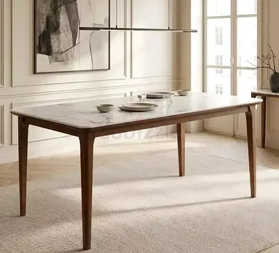 Stone marble effect Dining Table with Wooden Legs - Excellent Condition