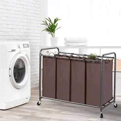 Storage Maniac 4-Section Laundry Sorter with Wheels - Brown