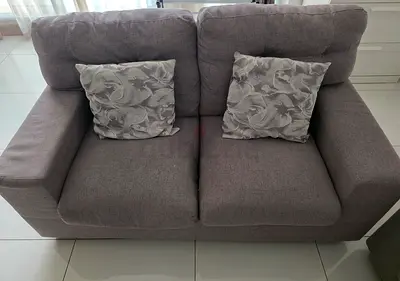 6 six-seater grey fabric sofa with cushions