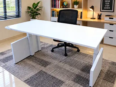Herman Miller Electric adjust able Classic pure Lift White Modern Office Desk — Large Work Table