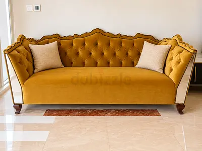 Mustard Yellow Velvet Tufted Sofa - 3-Seater, Classic Design