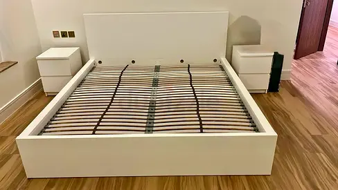 Queen size bed + mattress + 2 side tables ( IKEA )