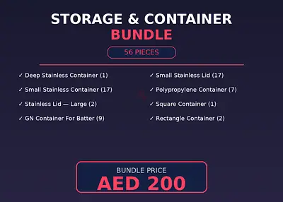 Stainless Steel & Plastic Food Storage Container 56 piece Bundle - AED 200