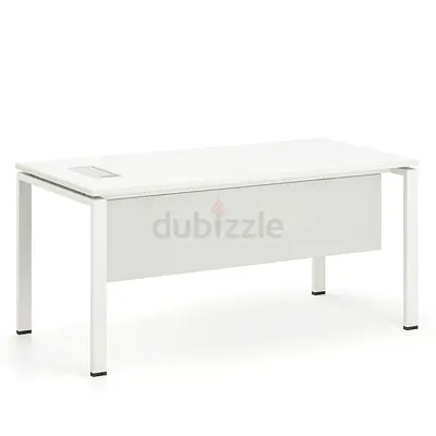 White Modern Office Desk with Modesty Panel