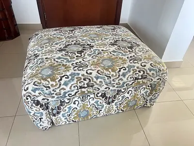 Large Patterned Upholstered Ottoman / Footstool - Good Condition, must go today