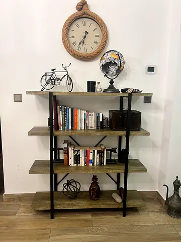 Industrial-style 4-Tier Bookcase Shelf - Wood & Metal