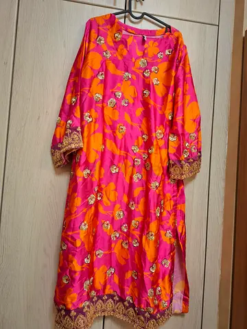 Nureh Pink & Orange Embellished luxury silk 3piece XL size available