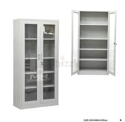 Gray Metal Storage Cabinet with Glass Doors - 90x40x185cm