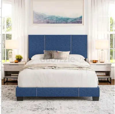 Royal Blue Linen Upholstered Platform Bed