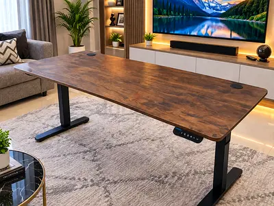 Electric Height-Adjustable Electric Standing Desk with Wood Finish (Like New)