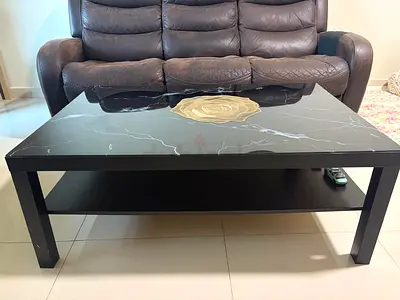 Modern Black Marble Effect Coffee Table with Lower Shelf