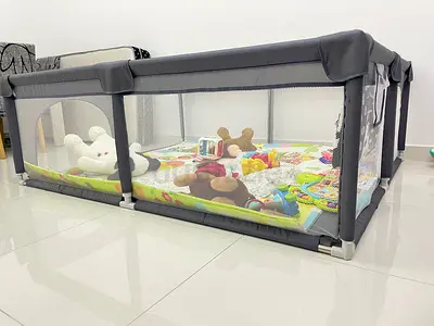 Portable Baby Playpen / Playard with Mesh Sides, along with playmat & cushion - Very Good Condition