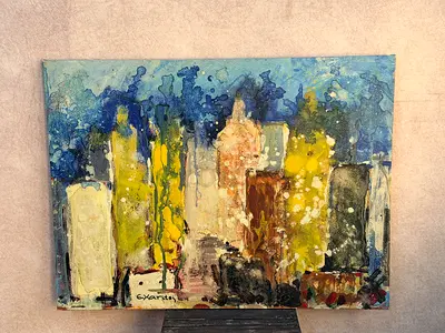Original Abstract Cityscape Painting on Canvas