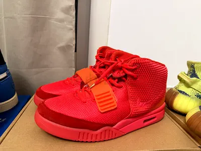 Red Nike Air Yeezy Style High-Top Sneakers, Good Condition