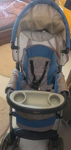 Blue Chicco standard stroller with snack tray - good condition