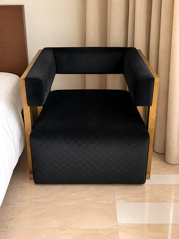 Modern Black Velvet Armchair with Gold Frame - Single Seat