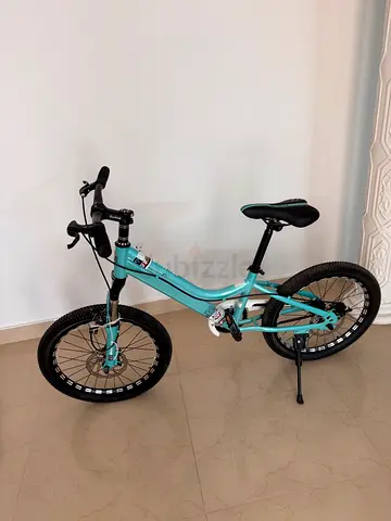 Mint green folding bicycle - compact city bike, light use