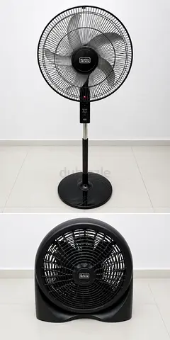 Black Stand Fan with Compact Floor Circulator - Good Working Condition