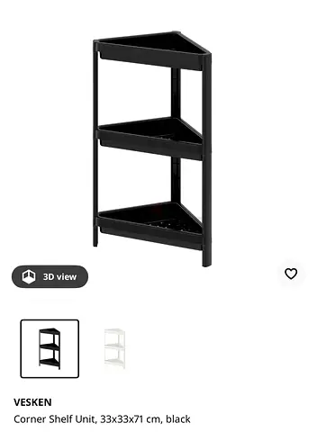 Black Corner Shelf Unit - 3-Tier, 33x33x71 cm (VESKEN)