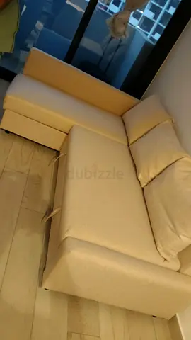 Beige L-shaped Sofa Bed with Storage - Compact, Good Condition