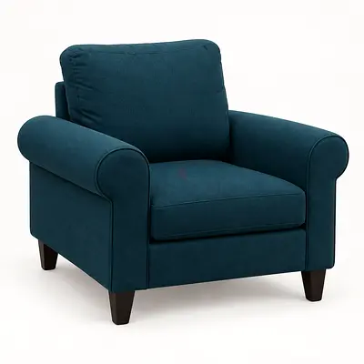 Deep Teal Upholstered Armchair with Rolled Arms