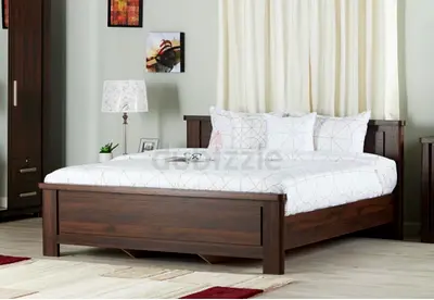 Solid Wood Double Bed Frame - Dark Brown, Good Condition