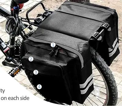 Large Double Bike Pannier Saddle Bag with Reflective Strips - Black