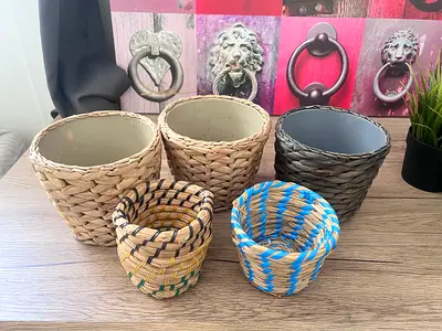 Set of 5 Woven Decorative Garden Pots - Assorted Sizes