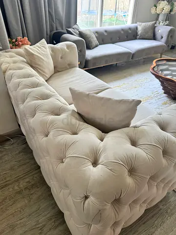 Beige Tufted Chesterfield Sofa - 2 Seater, Good Condition
