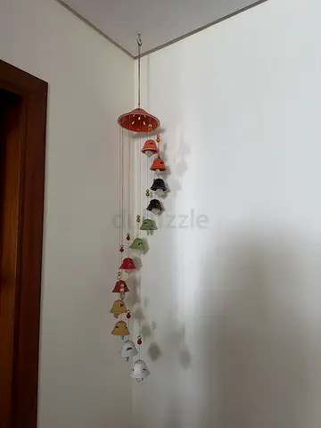 Handmade Hanging Ceramic Bell Mobile - Colorful Decorative Wind Chime