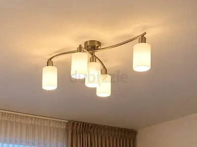 Modern 5-Light Brushed Nickel Ceiling Light with Frosted Glass Shades