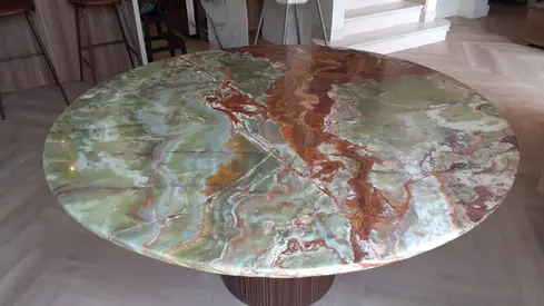 Green onyx round dining table