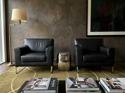 Pair of Modern Black Leather Armchairs with Chrome Legs