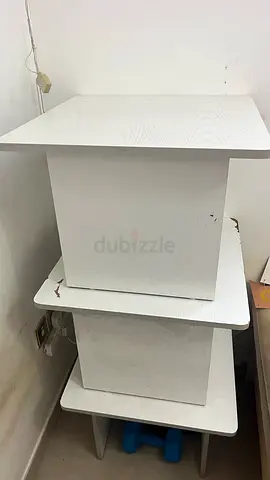 Set of 3 white side tables / bedside tables - solid cube design