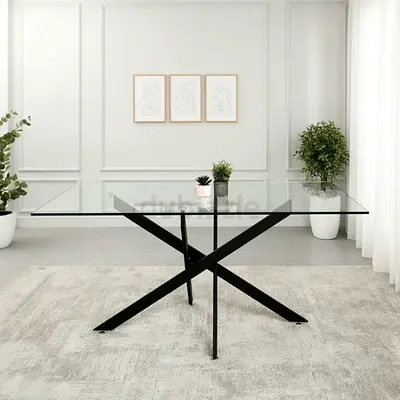 6 Seater Glass Dining Table – Davos Black Large