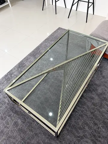 Modern Glass Coffee Table with Metal Frame