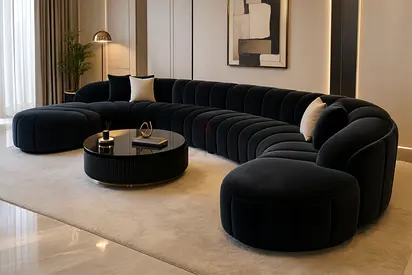 Luxury Black Velvet Corner Sofa | 9 Seater | Custom 7, 8 & 9 Seater Available