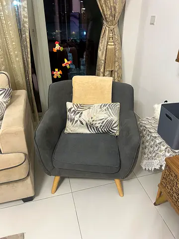 Gray Fabric Accent Armchair with Wooden Legs