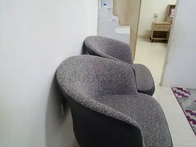 4 Gray Curved Fabric Accent Chairs — Good Condition.. 75 for each at al shamkha