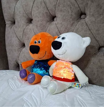 Pair of plush Be-Be-Bears — Orange and White, Normal Condition