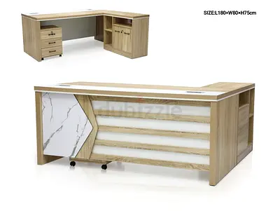 Modern L-shaped Executive Office Desk with Storage (180x80x75cm)
