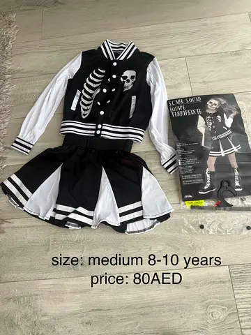 Girls Halloween Skeleton Cheerleader Costume - Size M (8-10 years)
