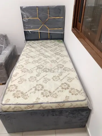 Single upholstered bed frame with mattress - good condition
