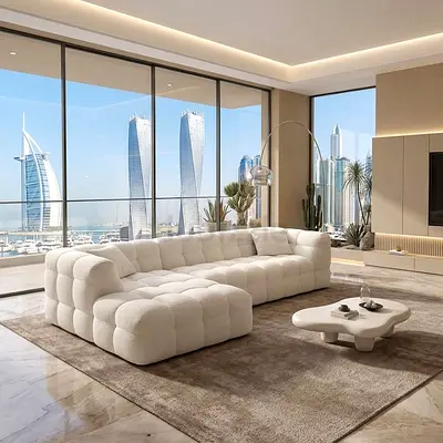 Modern White Tufted L-Shaped Sectional Sofa