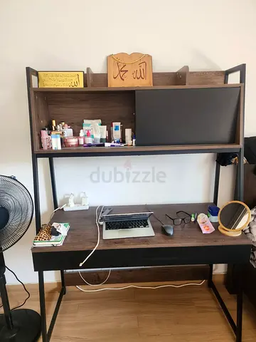 Wooden Study Desk with Overhead Shelf for Storage
